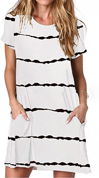 Alaster Women’s Casual Summer T Shirt Dress Loose Short Sleeve Tunic Dress with Pocket for Women