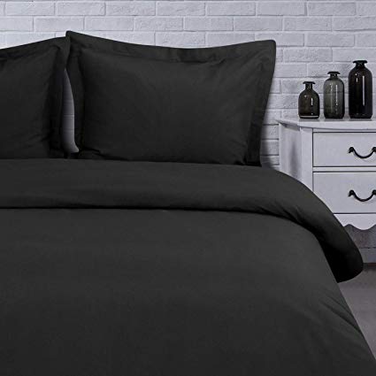 NTBAY Microfiber Queen Duvet Cover Set, 3 Pieces Solid Color Zipper Closure Bedding Set, Black