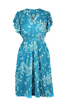 G2 Chic Women's Spring Summer Casual Printed Patterned Stretch Midi Dress