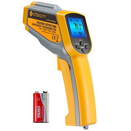 Etekcity Lasergrip1025D Digital Dual Laser Infrared Thermometer Temperature Gun Non-contact -58℉~1022℉ (-50℃ ~ 550℃) with Voltage Detecting , Adjustable Emissivity