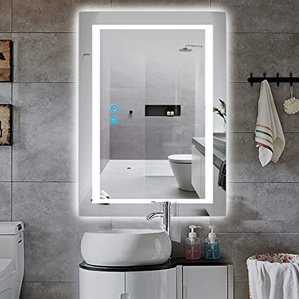 PexFix 20 x 28 inch Bathroom Mirror, Wall Mounted Vanity Mirror, LED Lighted Antifog & Dimmable Touch Switch 3 Color Modes  CRI&gt;90 Copper Free Vertical&Horizontal