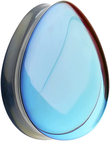 Covet Jewelry Midnight Moonstone Iridescent Teardrop Glass Double Flared Ear Gauge Plug