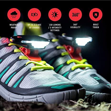 Night Runner 270 Shoe Lights - Rechargeable & Waterproof Battery Light for Runners, Dog Walking, Hiking - Best Safety Running Gear for High Visibility at Night Time or Low Light