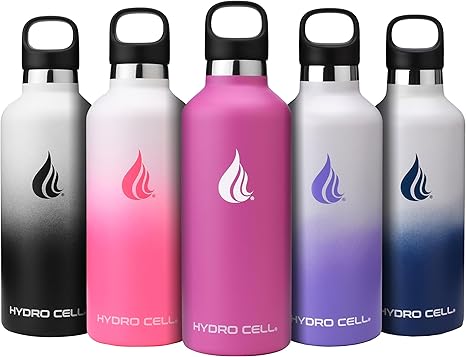 HYDRO CELL Stainless Steel Water Bottle with Straw & 2 Standard Mouth Lids (32oz 24oz 20oz 16oz) Keeps Liquids Hot or Cold w/Double Wall Vacuum Insulated Leak Proof Sport Design (Fuchsia 32oz)