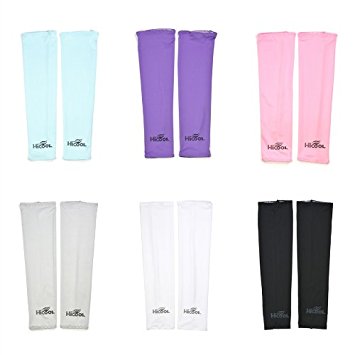 COSMOS ® 6 Pairs UV Protection Cooler Arm Sleeves for Bike/Hiking/Golf (Black,White,Pink,Purple,Gray & Light Blue Color)