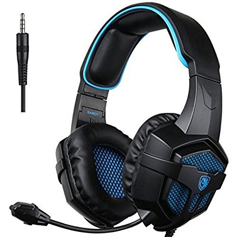 SADES 807 Multi-Platform Gaming Headset for Playstation 4 PS4 PC Computer Games, Noise Isolation Bass Surround Stereo Soft Earmuffs Over-ear Headphones with Mic