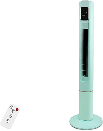 R.W.FLAME Tower Fan with Remote Control, Standing fan for office, Oscillating fan for home with children/pets/elders, Time Settings,LCD display,45W, Oscillation, 46", Green