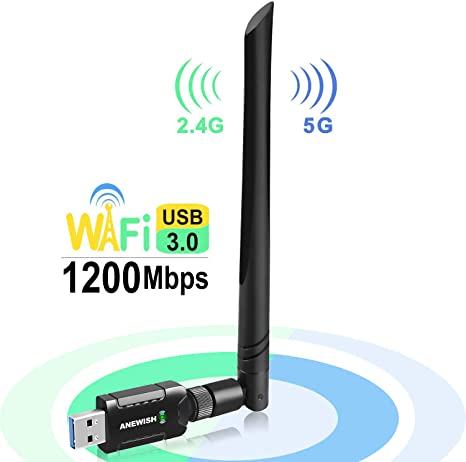 USB WiFi Adapter for PC,ANEWISH 1200Mbps Dual Band 5GHz/867Mbps,2.4GHz/300Mbps 802.11ac WiFi Dongle,USB 3.0 Wireless Adapter for Desktop Laptop, Support Windows,Mac and Linux Kernel(2.6.24-4.7)