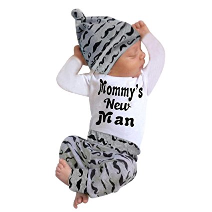 FEITONG Newborn Infant Baby Boy's Print Romper Tops Long Pants  Hat …