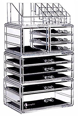 Cq acrylic Large 9 Tier Clear Acrylic Cosmetic Makeup Storage Cube Organizer with 9 Drawers. It Consists of 4 Separate Organizers, Each of Which Can be Used Individually -9.5"x6.5"x14.5"