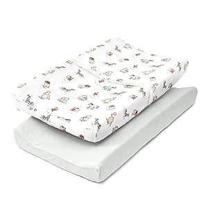 TILLYOU Changing Pad Cover Set in Soft Jersey Material - Fits 32"/34''x16" Contoured Pad for Babies, Bear Forest & Light Gray