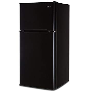 Della Compact Double Door Refrigerator and Freezer Cans Soda Drink Food, 4.5 Cubic Feet, Black