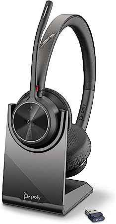 Poly Voyager 4320 UC Wireless Headset & Charge Stand (Plantronics) - Stereo Headphones w/Noise-Canceling Boom Mic - Connect PC/Mac/Mobile via Bluetooth - Microsoft Teams Certified - Amazon Exclusive