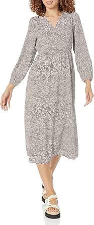 Amazon Essentials Women's Lightweight Georgette Long Sleeve V-Neck Midi Dress (Available in Plus Size)