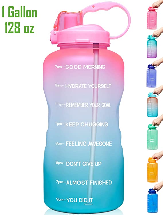 Venture Pal Large 1 Gallon/128 OZ (When Full) Motivational BPA Free Leakproof Water Bottle with Straw & Time Marker Perfect for Fitness Gym Camping Outdoor Sports