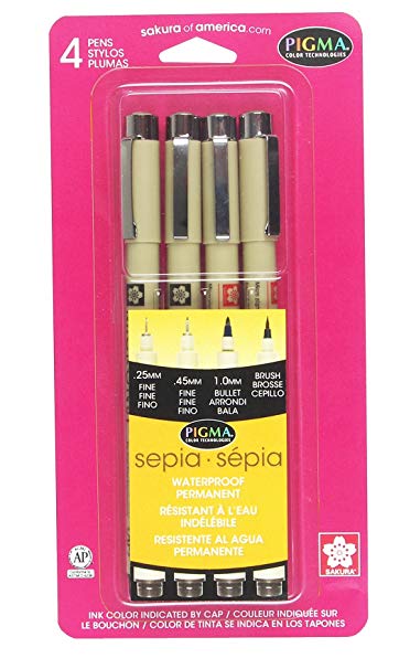 Sakura Pigma 50040 Micron Blister Card Ink Pen Set, Sepia, Pigma 4CT Set