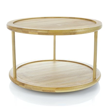 Adorn Home 2-Tier Premium Bamboo Lazy Susan | 12" Turntable | (actual size 11.8 inches diameter )