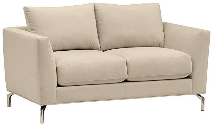 Rivet Emerly Modern Velvet Metal Leg Sofa, 63"W, Ecru