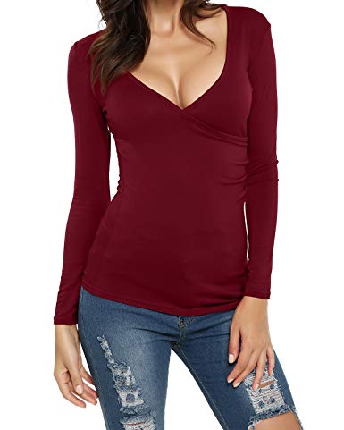 ZANZEA Womens Sexy Low Cut Blouse Wrap Slim Tee Top Causal Ruched Shirt Night Out