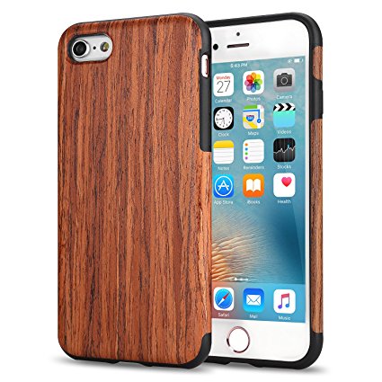 TENDLIN iPhone 6s Plus Case Wood Veneer Soft TPU Silicone Hybrid Slim Case for iPhone 6 Plus and iPhone 6s Plus (Red Sandalwood)