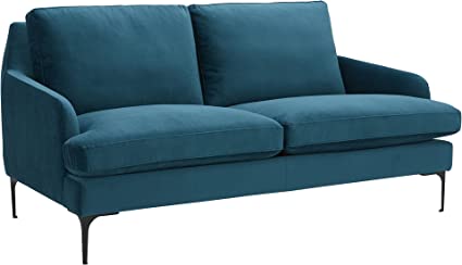 Amazon Brand – Rivet Modern Loveseat Sofa with Metal Legs, 69.3"W, Teal Velvet