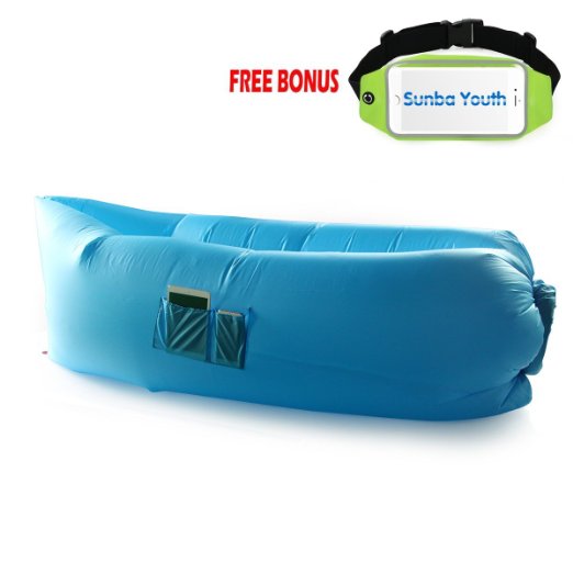 Outdoor Inflatable Lounger, SunbaYouth Bean Bag Chair Convenient Hangout Lounger Nylon Fabric Compression Air Bag Dream Chair (Blue )