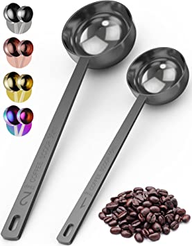 Orblue Stainless Steel Ground Coffee Scoop Set - 2 Sizes, Extra Long Handle - Coffee Scoop and Coffee Measuring Spoon for Ground Coffee (Black)