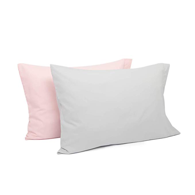 TILLYOU Toddler Travel Pillowcases Set of 2, 14x20- Fits Pillows Sized 12x16, 13x18 or 14x19, 100% Silky Soft Microfiber, Envelope Closure Machine Washable Kids Pillow Cases, Pale Gray & Lt Pink