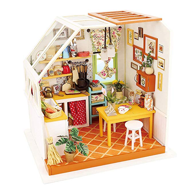 Rolife DIY Miniature Dollhouse Kit With Light-Wooden Mini House Set to Build- Kitchen Playset-Handmade Miniature House Kitchen with Accessories-Best Birthday Mothers Gift for Boy and Girl (05 Kitchen)