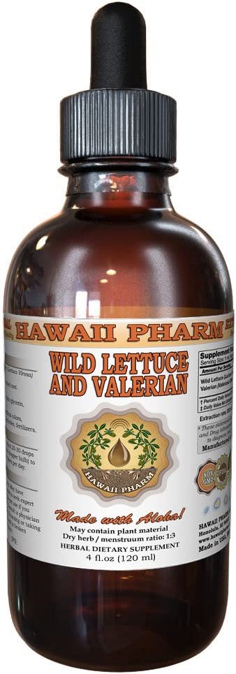 2-in-1! Wild Lettuce & Valerian Tincture, Organic Wild Lettuce (Lactuca Virosa) & Valerian (Valeriana officinalis) Liquid Extract, Hawaii Pharm Trusted Brand, 4 oz