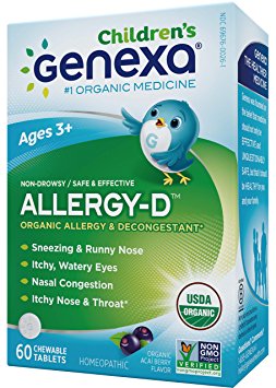 Genexa Homeopathic Allergy Medicine for Children: The Only Certified Organic Kids Allergy & Decongestant Medicine. Physician Formulated, Natural, Non-GMO Verified & Non-Drowsy (60 Chewable Tablets)