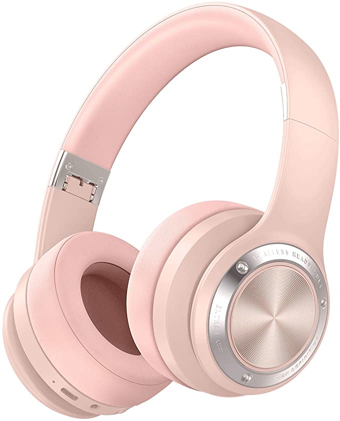 Picun B21 Wireless Headphones Over Ear, 110H Playtime Touch Control Bluetooth Headphones with Mic USB-C Charging Foldable Stereo Bluetooth 5.0 Headset for Phone Support Wired/Wireless/TF (Rose Pink)