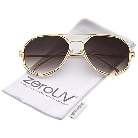 zeroUV - Geometric Hexagonal Metal Frame Neutral Colored Flat Lens Aviator Sunglasses 60mm