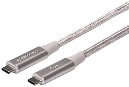 AmazonBasics Double Braided Nylon USB Type-C to Type-C 3.1 Gen 2 Charger Cable | 3 feet, Silver