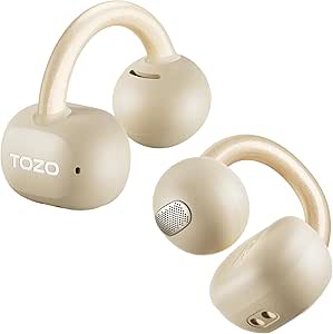 TOZO OpenEarRing True Open Ear Headphones, Lightweight Comfort Open Ear Clip Wireless Earbuds, 40H Play Bluetooth 5.4 Headphones with Smart Digital Display Design Fit Sports Running, Workout Khaki