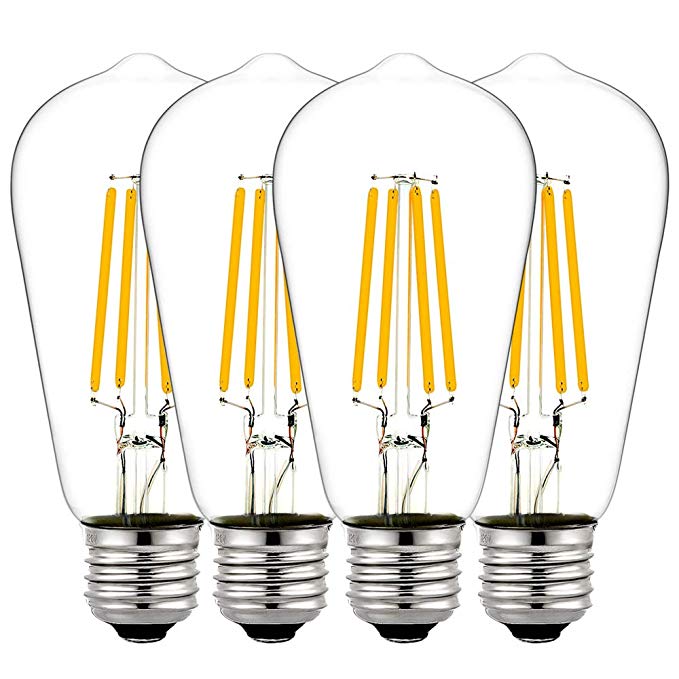 LiteHistory st58 led edison bulb dimmable 8W equal 60W 75W ST64 Vintage light bulb 850lm ac120v filament bulbs medium e26 edison bulb for bathroom,ceiling,vanity and pendant light bulbs teardrop 4Pack