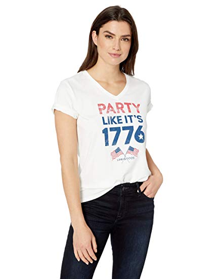 Life is Good Womens USA July 4th Graphic T-Shirt V-Neck Collection