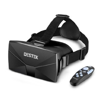 DESTEK 2016 New Version Vone 3D VR Virtual Reality Headset 3D VR Glasses with NFC for 46 inch Smartphones for 3D Movies and GamesBluetooth Controller Included Better than Google Cardboard