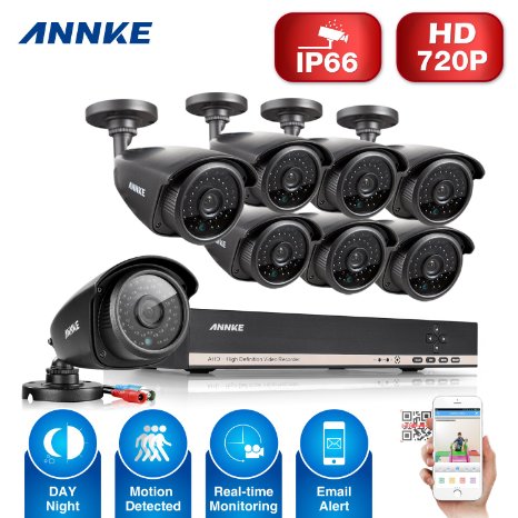 [Upgaded 960P] Annke 8CH 1080N CCTV DVR Recorder w/ 8x 1.3MP(960P) Superior Night Vision Outdoor Fixed Cameras, IP66 Weatherproof, QR Code Easy Setup, Smartphone Quick Remote Access-NO HDD
