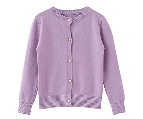 SMILING PINKER Little Girls Crewneck Cardigans Button Knitted Uniform Sweaters Solid Long Sleeves