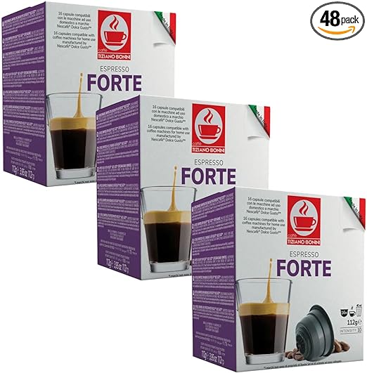 Caffè Tiziano Bonini Coffee Pods, Dolce Gusto Compatible Coffee Pods/Capsules. 3 Pack Espresso Forte Coffee Pods, Each Pack 16 Pods (Total 48 pods)
