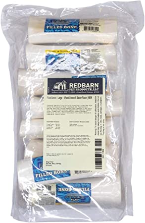 Redbarn 3 to 6" Filled Dog Bones (Peanut Butter, Cheese N' Bacon, Beef), Natural Long-Lasting Dental Treats; Suitable for Aggressive Chewers.