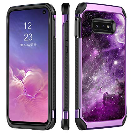 Galaxy S10e Case, BENTOBEN Rugged Hard PC Cover Hybrid Nebula Space Stars Design Faux Leather Soft Bumper Women Dual Layer Shockproof Slim Protective Phone Cases for Samsung Galaxy S10e Purple