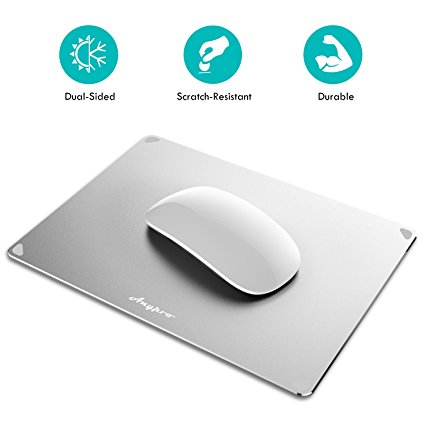 Mouse Pad, Anypro 2-in-1 Dual Sided Gaming Office Mouse Pad Aluminum Mouse Mat W Micro Sand Blasting and PU for Fast and Accurate Control, Non-Slip Mouse Pad for Laptop, 9.6x7x0.1in, Silver&Black