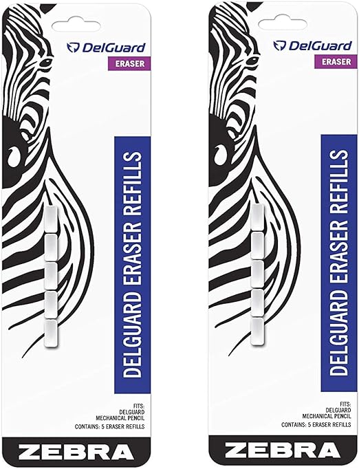 Zebra DelGuard Mechanical Pencil Eraser Refills 5-Count - 2 PACK