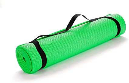 Mind Reader YOGAPVC-GRN All Purpose Extra Thick Yoga Fitness & Exercise Mats with Carrying Strap, High Density Anti-Tear, Green