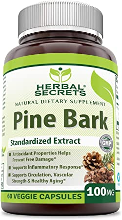Herbal Secrets Pine bark Extract 100 mg 60 Veggie Capsules-* Antioxidant & Anti-inflammatory Properties * Protection Against Free Radicals * Supports Circulation, Vascular Strength & Healthy Ageing*