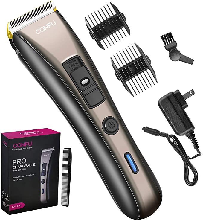 Cordless Hair Cutting Clippers and Beard Trimmer, Barber Hair Cutting Kit, Professional Hair Trimmers Haircut Kit Rechargeable Hair Removal Machine, Includes Length Guide Combs and Charging AdapterBy CONFU