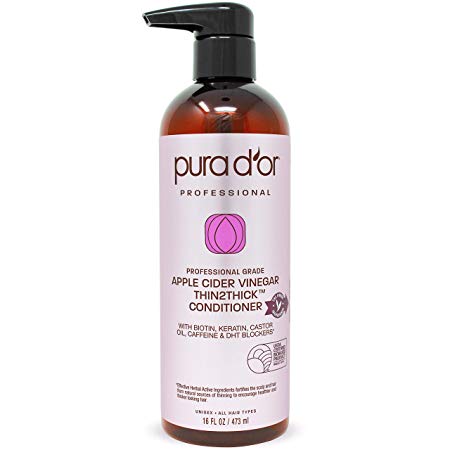 PURA D'OR Apple Cider Vinegar Thin2Thick Conditioner - With Biotin, Keratin, Caffeine, Castor Oil & Key Active Ingredients - For All Hair Types, Men and Women, 16 Fl Oz