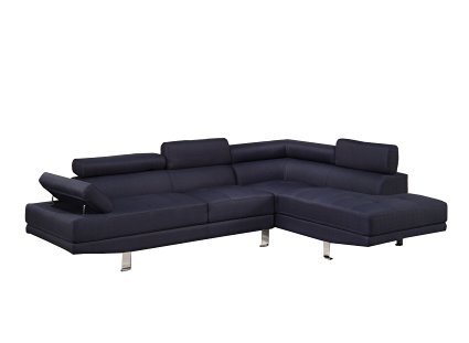 Poundex Bobkona Vegas Blended Linen 2-Piece Sectional Sofa with Functional Armrest and  Back Support,  Dark Blue